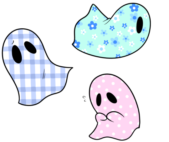 karpetshark: karpetshark:  imagine sheet ghosts but instead of a plain white sheet it’s the sheet pattern of whatever was on their bed while they were alive   this is actually pretty fun, i invite u all to make ur own cute sheet ghosts 
