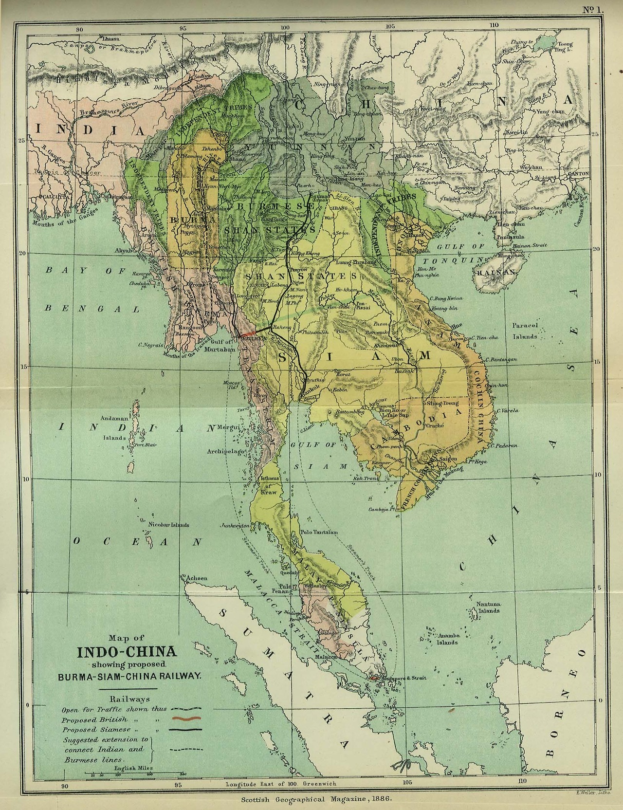 Map of the Southeast Asian mainland in 1886.