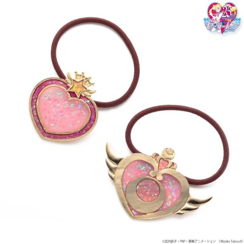 senshidaily:sailor moon merchandisecrisis moon compact and chibi moon necklace, brooch, and ponytail