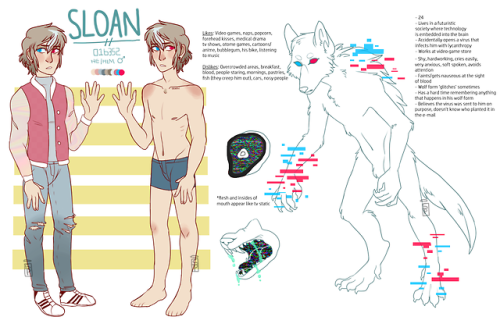 this is my boy sloan, and he’s a futuristic werewolf where he gets lycanthropy from a virus, since i