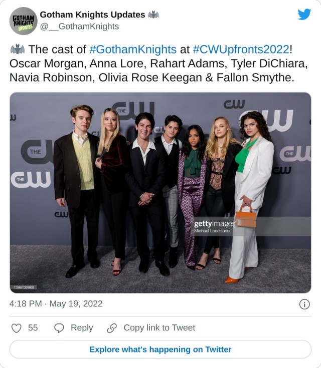  The cast of #GothamKnights at #CWUpfronts2022! Oscar Morgan, Anna Lore, Rahart Adams, Tyler DiChiara, Navia Robinson, Olivia Rose Keegan & Fallon Smythe. pic.twitter.com/MuEbIb2Zra — Gotham Knights Updates (@__GothamKnights) May 19, 2022