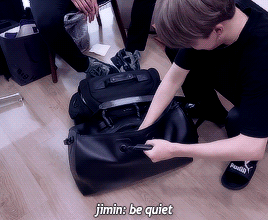 jimin moving jungkooks things into his new bag