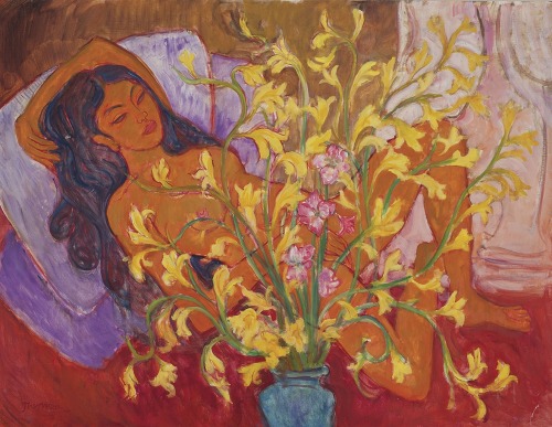 fleurdulys:Jettli with a Vase of Orchids - Theo Meier