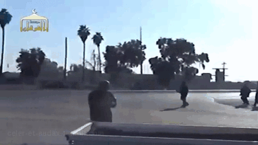 tokillthedragon:  celer-et-audax:  ISIS fighters throw impact explosives on passing