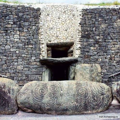 irisharchaeology:The entrance into the great Neolithic passage tomb at Newgrange, Ireland. It is ove
