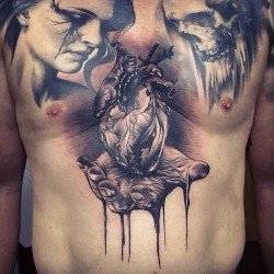 tattoosnob:  Heart & Hand - http://ift.tt/1uODidm