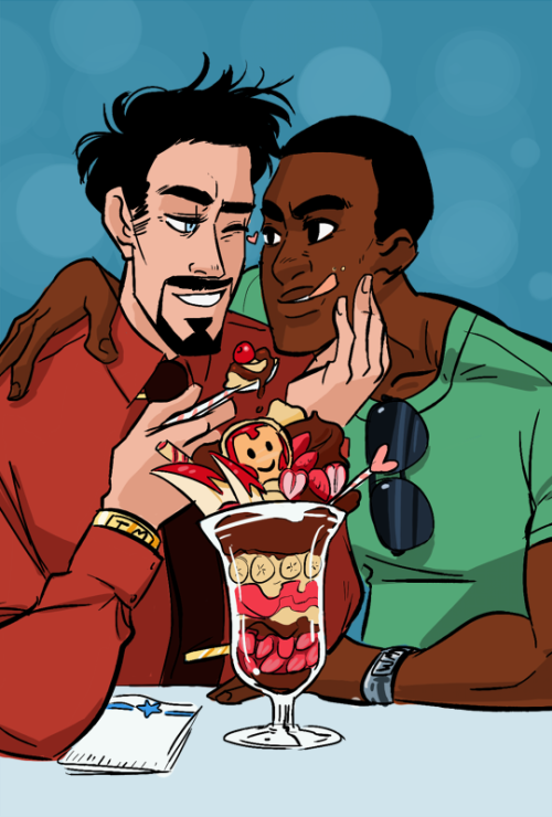 hackedmotionsensors:Rhodey and Tony bein’ cute and eatin’ ice cream! Commission for greatmoustachesp