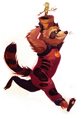 Bananasandguavas:  A Quick Painting Of Rocket And Baby Groot Because Gotg Was A Ton