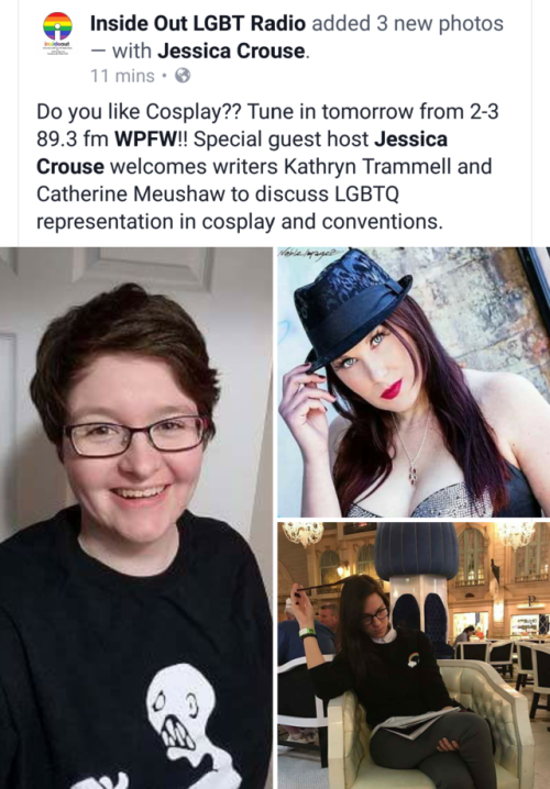 Join me tomorrow Tuesday March 28th as we discuss LGBTQ representation in cosplay and conventions. h