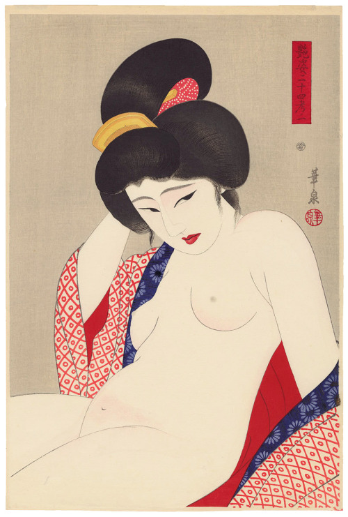 geritsel:Ōhira Kasen - The Beautiful Nude, color woodblock print from the series Twenty-Four Figures