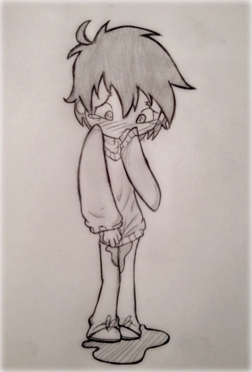 fluffy-omorashi:  Look at this cutie I made up wetting himself!
