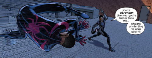 superheroesincolor:  Ultimate Comics Spider-Man Vol 2 #10 (2014)Spider-Man (Miles Morales) and his uncle Prowler (Aaron Davis)Story: Brian Michael Bendis, art: David MarquezGet it here[ Follow SuperheroesInColor on facebook / twitter / tumblr ]