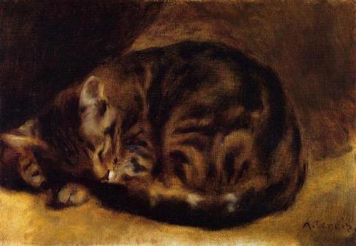 impressionism-art: Sleeping Cat 1862 Pierre-Auguste Renoir