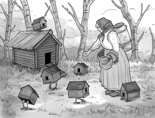 ayellowbirds:fortooate:cranberrytime:Inktober Oct 5 - Chickenbaby yagasif the chicken-legged hut is 