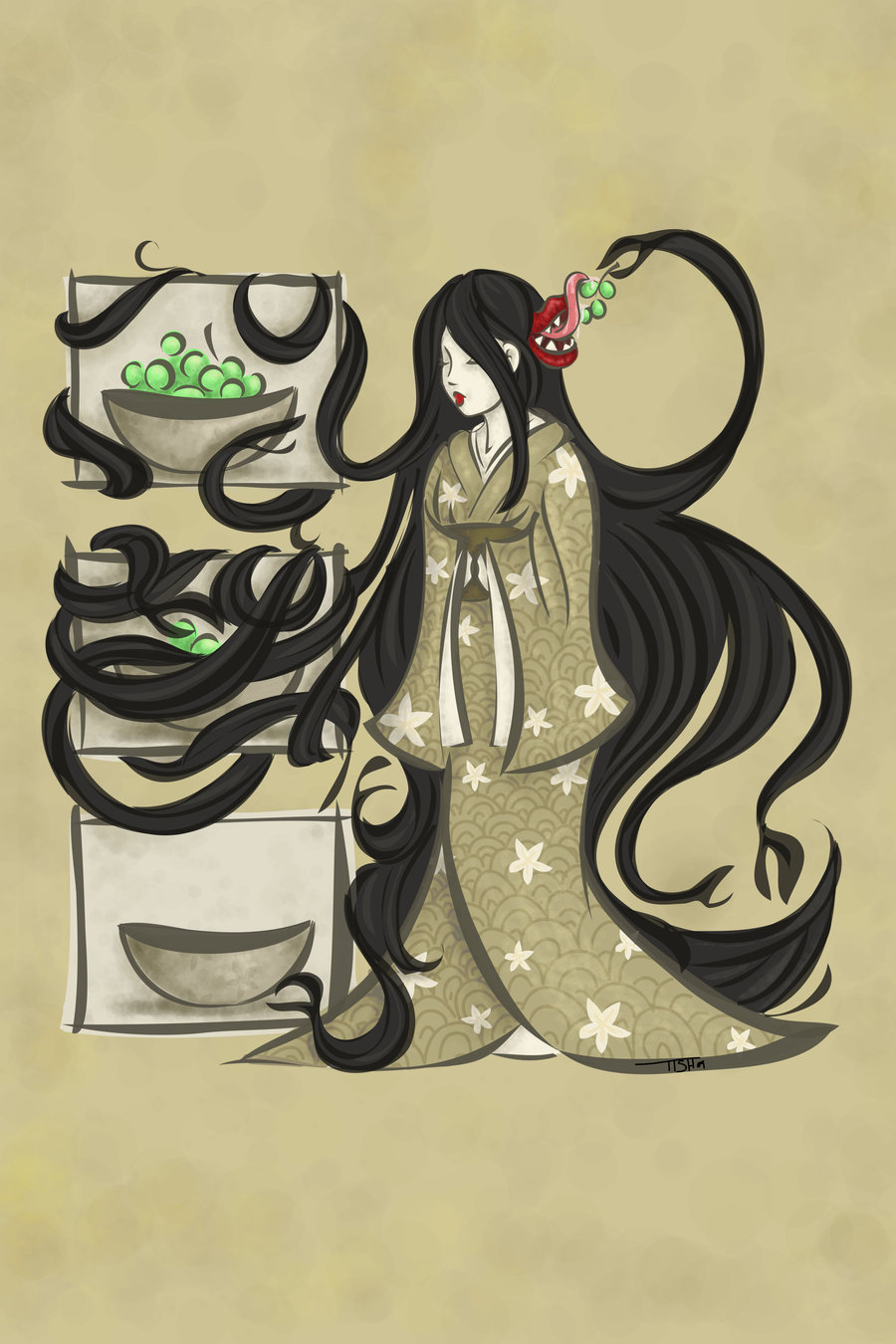 二口女 the futakuchi-onna.. the 2 mouthed yokai woman