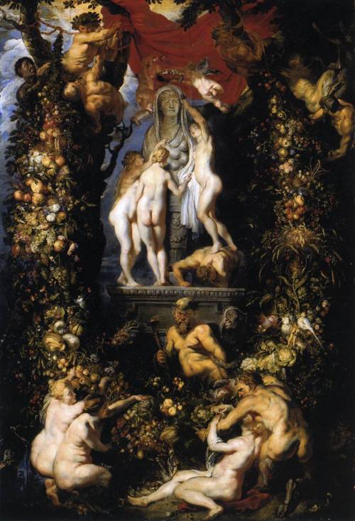 artist-rubens: Nature Adorning the Three Graces, 1615, Peter Paul RubensMedium: oil,board