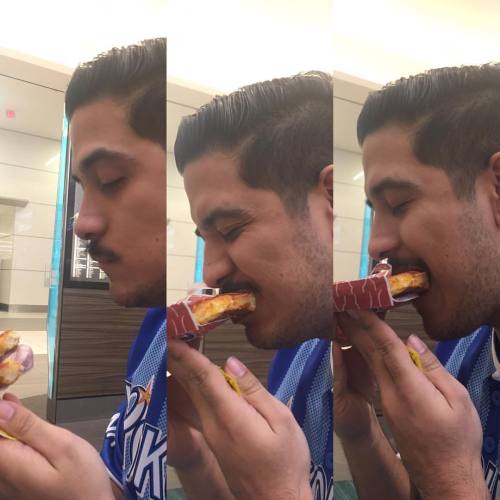 Three stages of eating a pretzel. Admiration. porn pictures