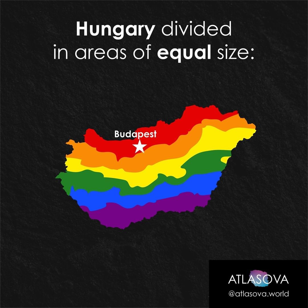 Hungary divided in areas of equal size.
by atlasova.world