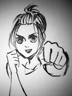 fuku-shuu:  Isayama Hajime seems to have added a sketch of the new Shingeki no Kyojin character (Currently in the first Chapter 91 spoilers) on his blog! The pose is inspired by UFC. The character’s name is still TBD - when we find out for sure I will