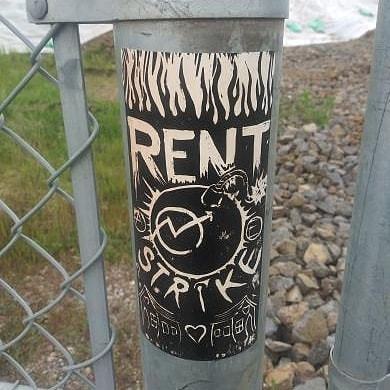 “Rent Strike” sticker seen in Portland, Oregon