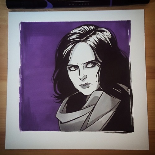 tinymintywolf:inktober day 2 // jessica jones [image description: a drawing of Jessica Jones from th