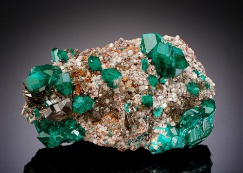 geologypage:Dioptase with Cerussite #Geology #GeologyPage #mineralsLocality: Tsumeb Mine, Tsumeb, O