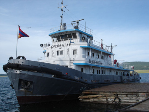 The mighty Sukhbaatar, the only ship in Mongolia’s landlocked navy.  It is manned by seven cre