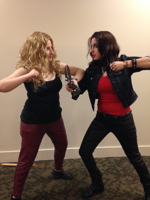 veliseraptor:Faith and Buffy party at Geek Girl Con. Well. “Party” with some extra stabbing. And Buf