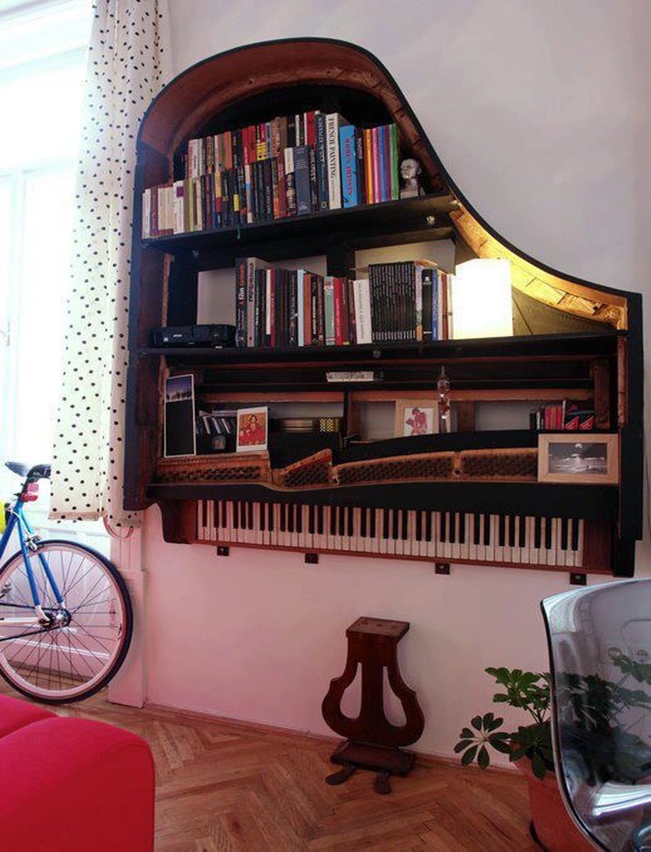 drunk-on-books:  Piano Bookshelf