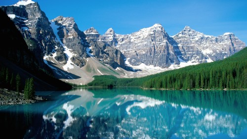 Moraine Lake Moraine Lake is a glacially-fed lake in Banff National Park, 14 kilometres (8.7 mi) outside the Village of Lake Louise, Alberta, Canada. It is situated in the Valley of the Ten Peaks, at an elevation of approximately 6,183 feet (1,885 m).