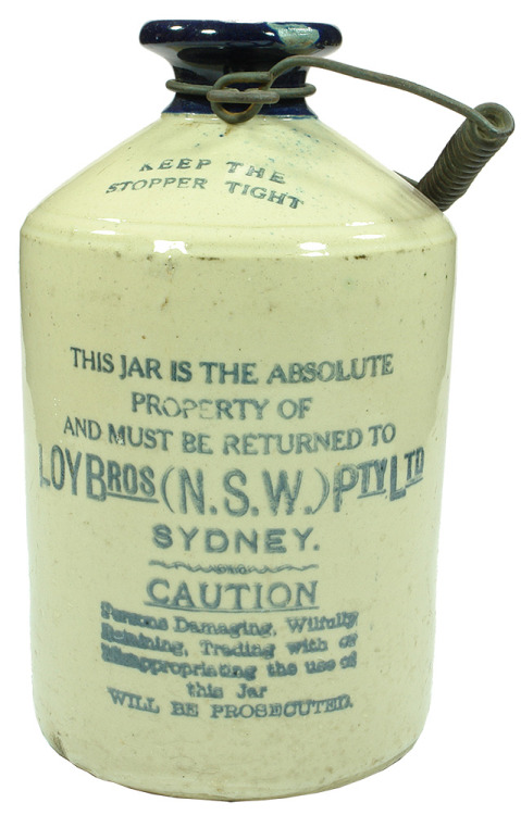 Loy Bros Sydney Blue Lip Stoneware DemijohnThe world’s most protective jar owner prints on his jar:T