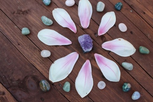 sassyfrenchwitch: Crystals &amp; flowers grid  ✨