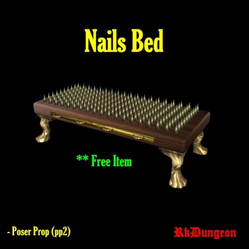 Kawecki has just released a brand new poser prop ready for your dungeon scenes! Compatible with Poser 4 and up! The best part is, it’s absolutely free! Check the link for details!Nails Bedhttp://renderoti.ca/Nails-Bed