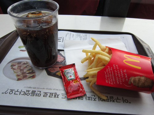 I always wanna go to McDonalds in different countries. In Seoul they gave me a plastic cup since I a