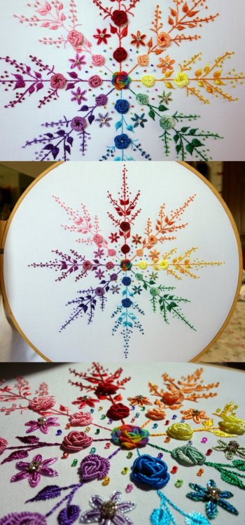 kellys-cross-stitch: happypenguinart: Floral Rainbow Snowflake by pinkythepink  This is stunning!!