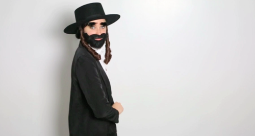 dirtsimp:americanapparel:Dana as Hassid for Halloween. Shop your costume NOW! Watch the video HE