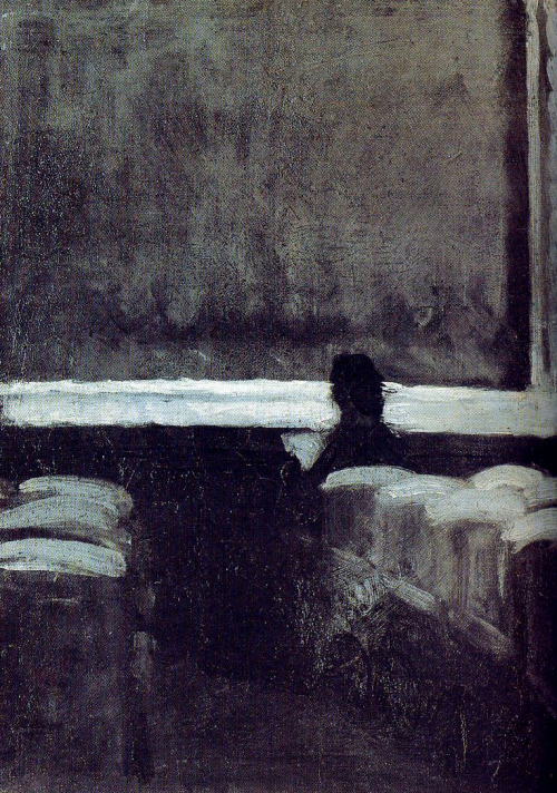 likeafieldmouse:  Edward Hopper 1. Solitary Figure in Theater (1902-4) 2. Man Seated on Bed (1905-6) 3. Painter and Model (1902-4)