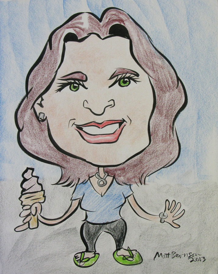 These caricatures were done at Dairy Delight 04 August 2013. Ink and woodless colored