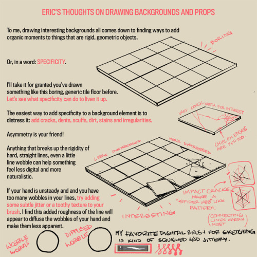 erichibbeler:  A long time ago an anon asked my thoughts about drawing backgrounds, so I finally got around to putting this together. It’s more prop-centric, but it still represents my philosophy to backgrounds.  I’ll try to do something more about