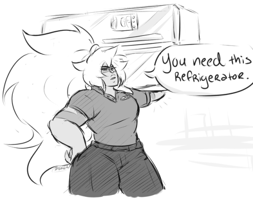 jasker:  LOL jasper as the refrigerator saleswoman (from this video of kimberly brooks @uchuuwu got, thank u so much for this lol)her sales are fantastic, and it definitely has absolutely nothing to do with the fact that she can intimidatingly carry