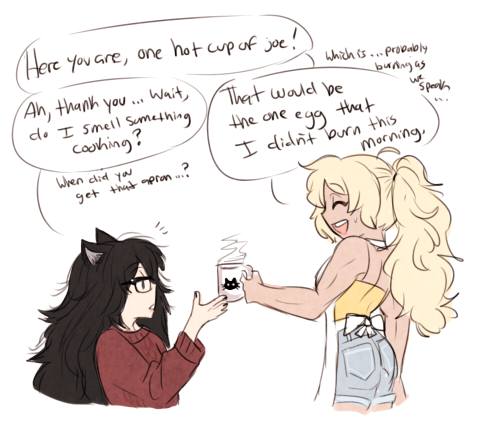 college!au mornings (includes roomies blake+yang and weiss+ruby stopping by their