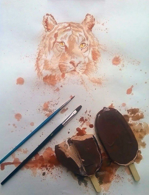 asylum-art:  This Artist Othman Toma Paints With Ice-Cream Instead Of Paint  Instagram | Facebook | ponlayookm  Othman Toma, an artest from Baghdad, Iraq, has put his watercolor skills to the test by painting with a very unusual “paint”- melted ice-cream.