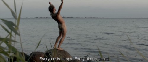 notdbd:Scenes from the Danish TV series 1864, starring Jens Sætter-Lassen and Jakob Oftebro. Young men line up nude for their military medical exams, and a joyful lad celebrates by standing over the sea naked. 