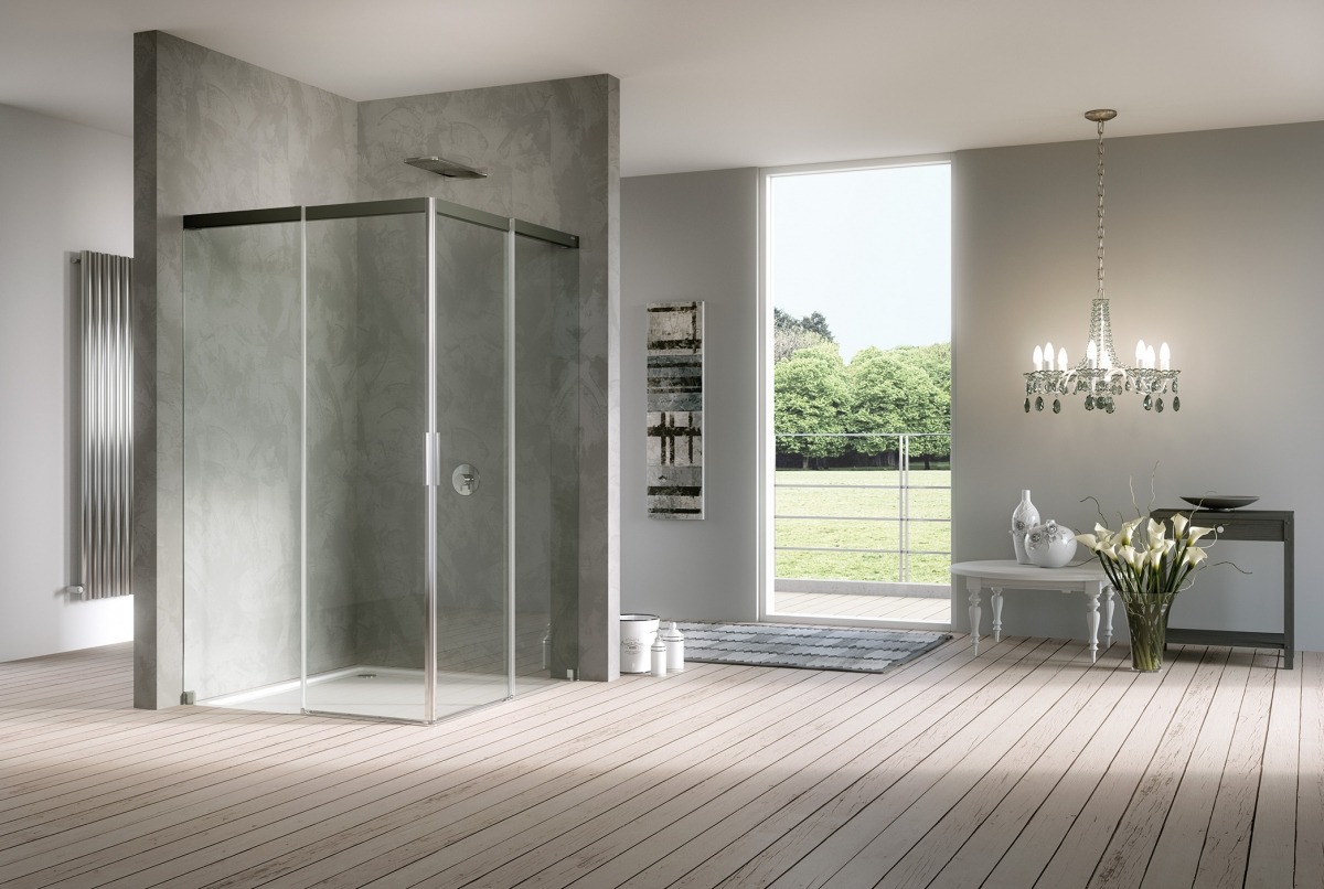 Interior bathroom settings for the Acqua 5000 series showers.