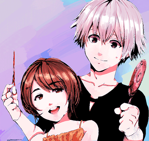 t0uka-kirishima:Hinami getting a haircut from Touka Onee-chan VS. Kaneki Onii-chan (●△●✿) 