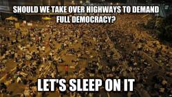 veganrocket:  vegan-vulcan:  kropotkitten:  Tens of thousands in Hong Kong are spending the night occupying a major highway, demanding free and fair elections independent of Beijing’s influence. Beijing has responded with militarized police, and is