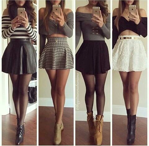 pleatedminiskirts: So… which outfit do you prefer? Superlegs ahhh
