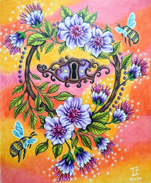 Background with Polychromos.. Flowers with Prismacolor.