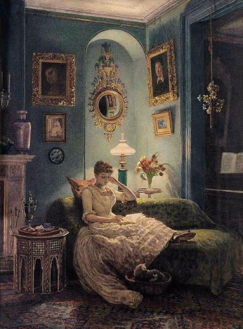 An Evening at Home (1888) by Edward John Poynter (1836-1919). English painter, designer &amp; draugh