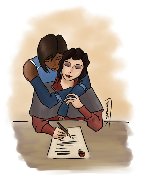 mairymstbonnet:Did a color version of my Korrasami pencil drawing
